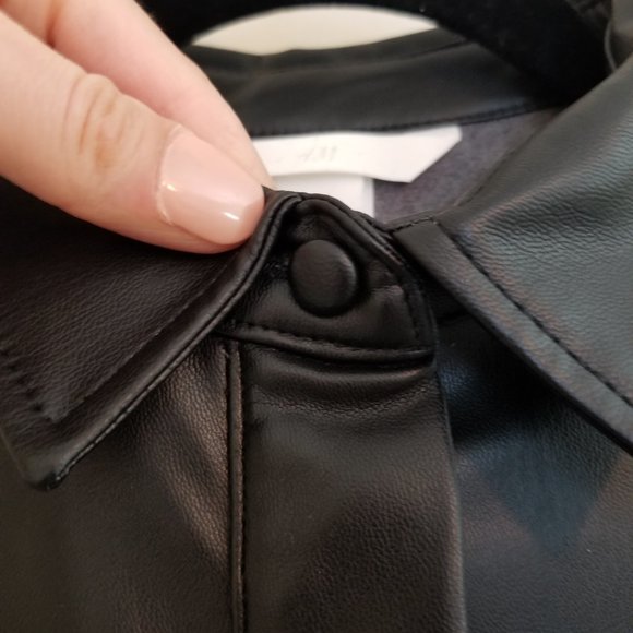 NWT H&M Women's size XS Vegan Leather Black Button-Down Shirt - Picture 8 of 14